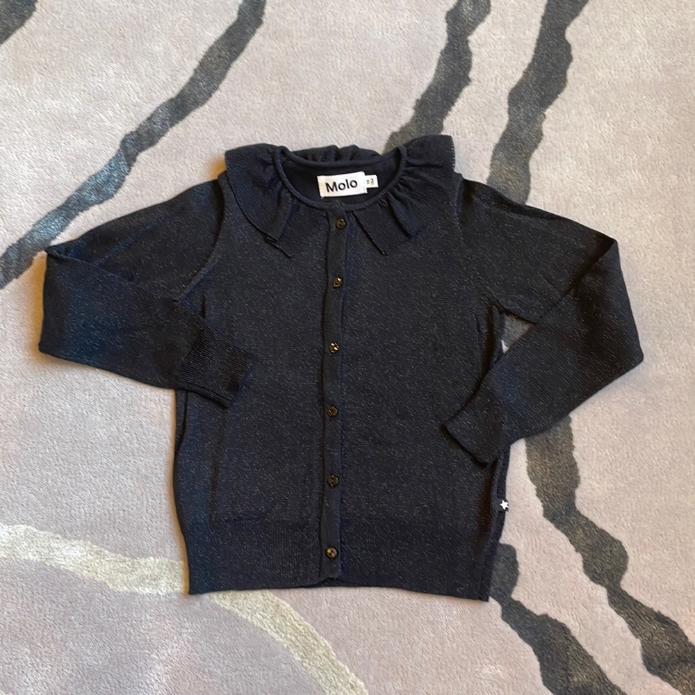 Molo Gwen Black glitter metallic cardigan, size 3/4, like new, worn once